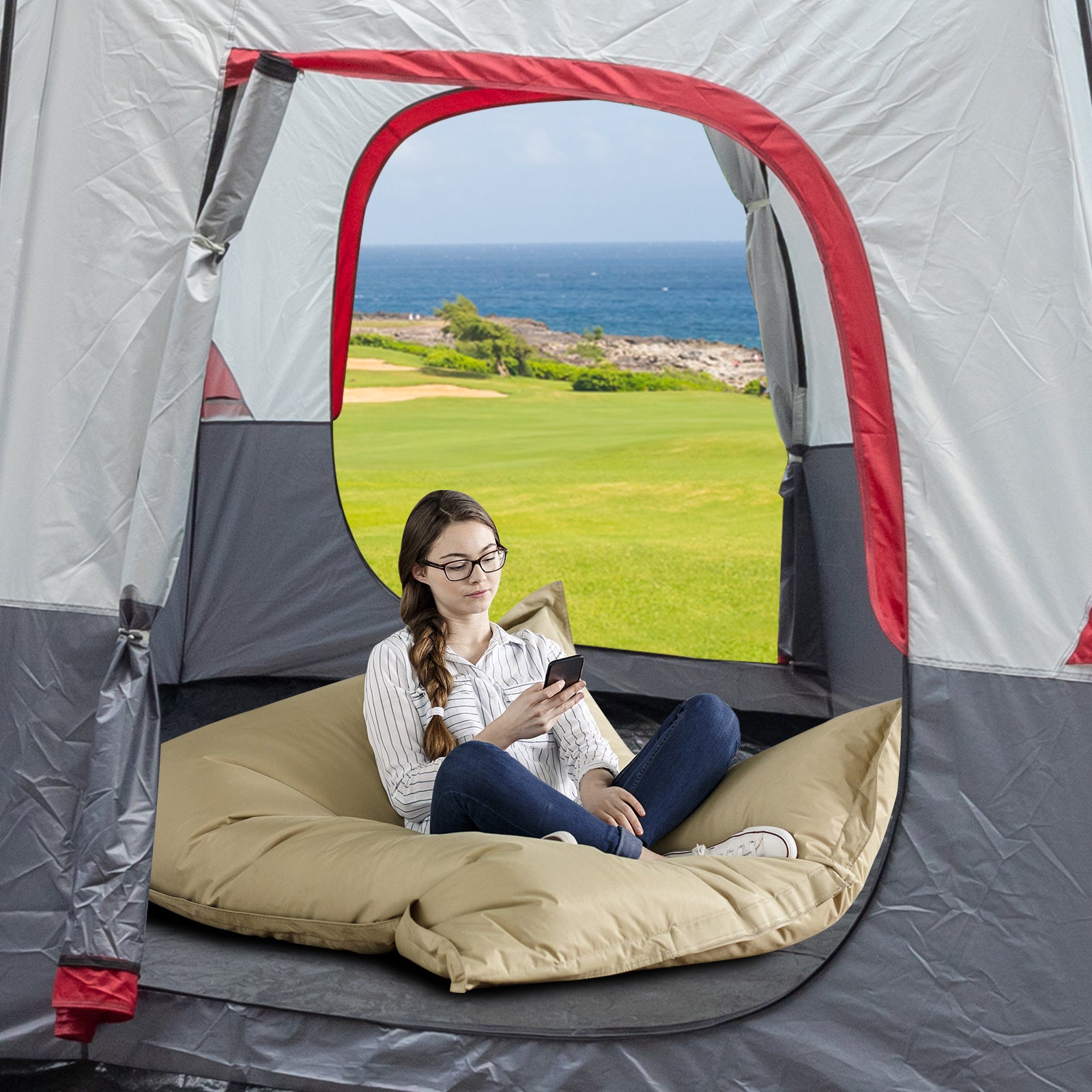 Red And White Camping Tent 430x430x210cm - Izzy's Market