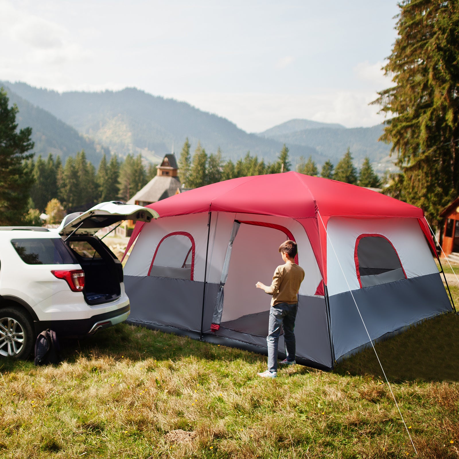 Red And White Camping Tent 430x430x210cm - Izzy's Market