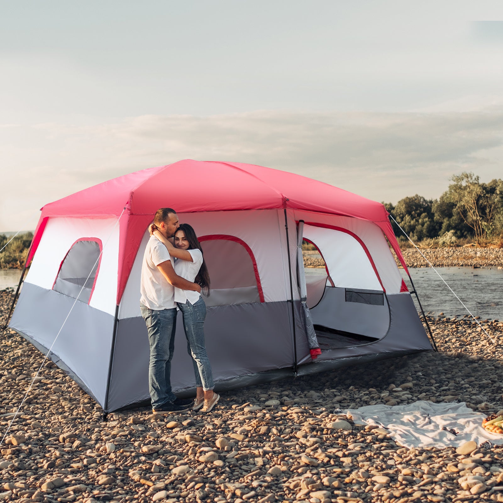 Red And White Camping Tent 430x430x210cm - Izzy's Market