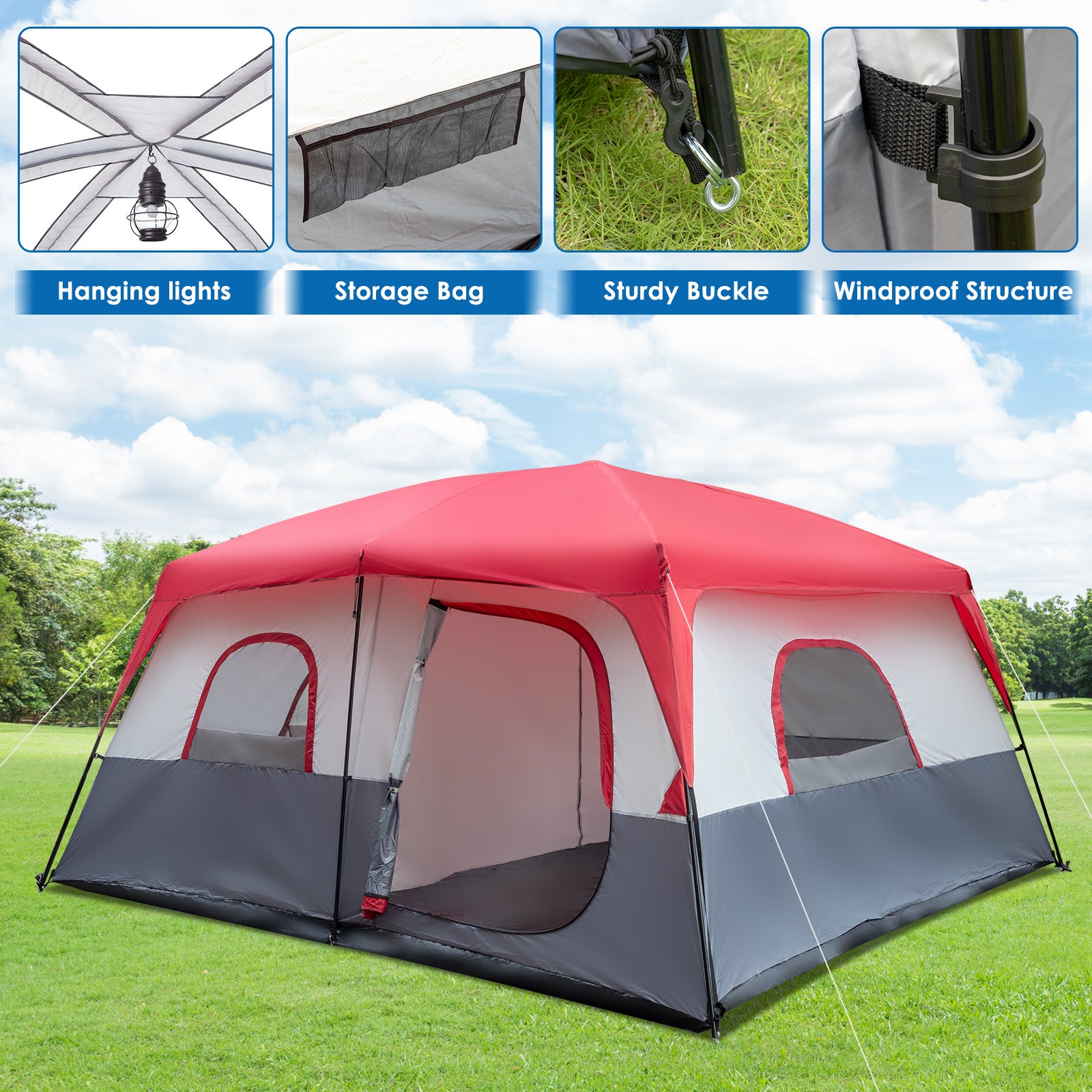 Red And White Camping Tent 430x430x210cm - Izzy's Market