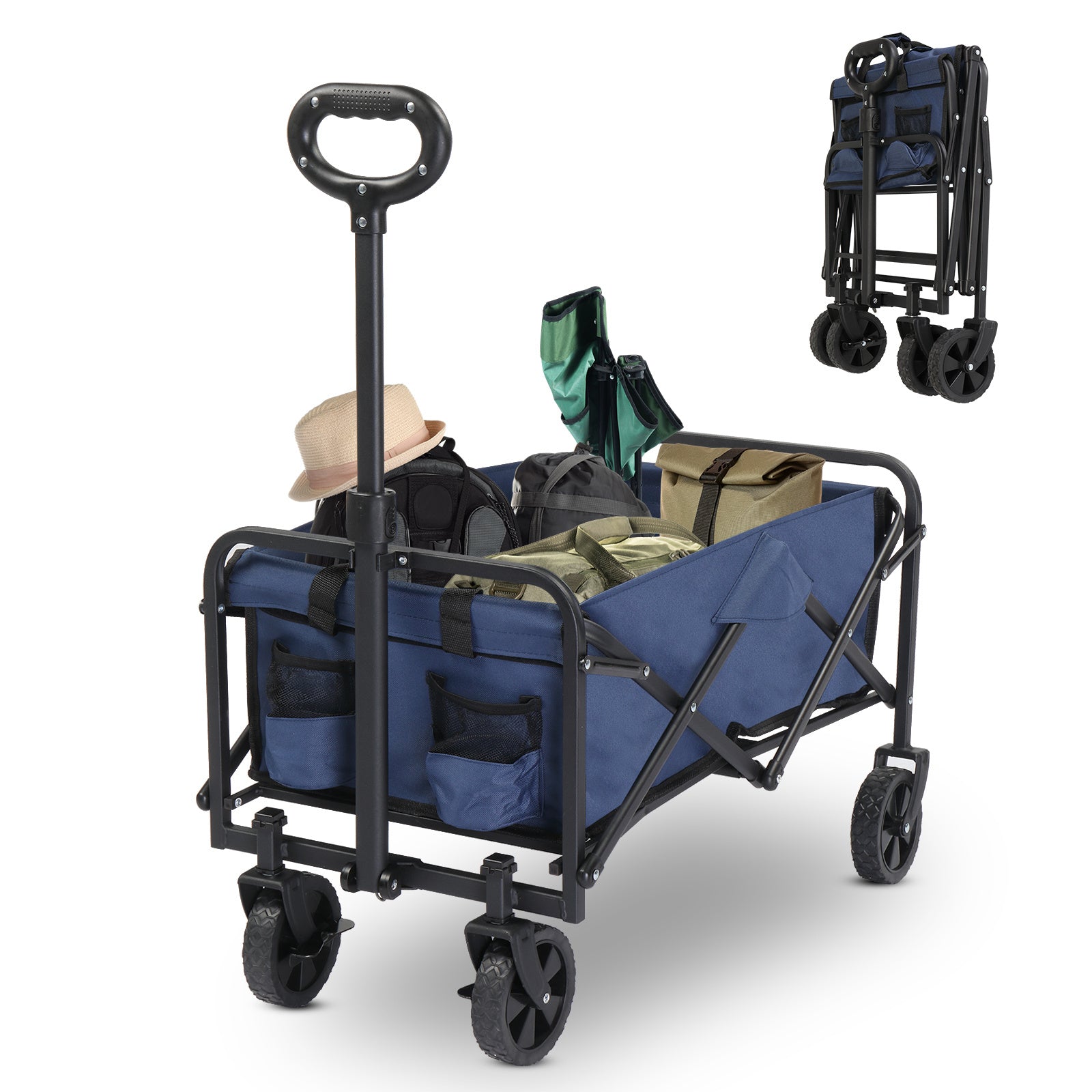 29x18x33in Blue Fabric, Black Frame, 600D Oxford Cloth, Steel Frame, Small Wheels, Flat Fold, Garden Folding Car, 220lbs - Izzy's Market