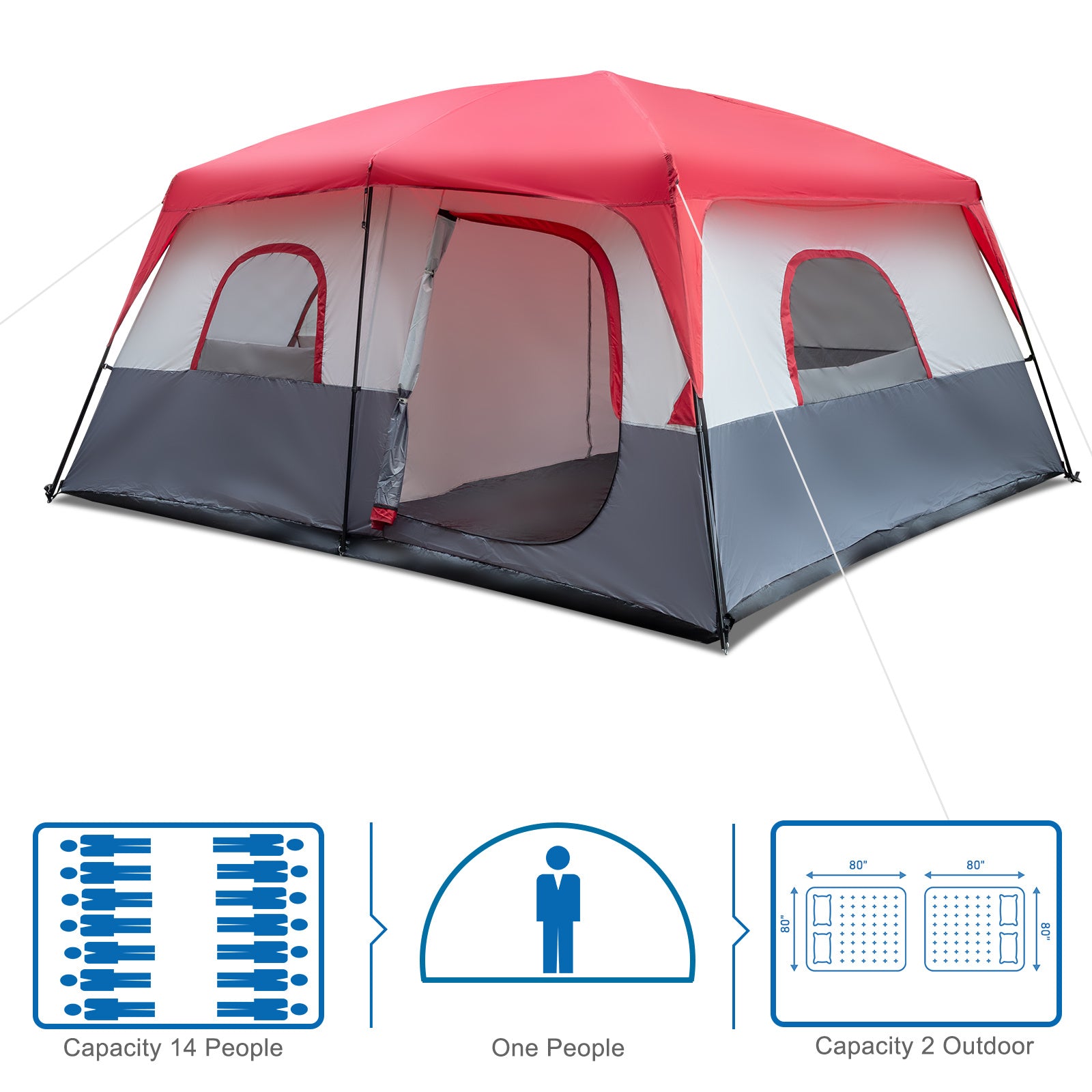 Red And White Camping Tent 430x430x210cm - Izzy's Market